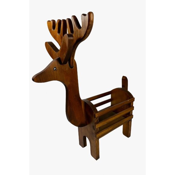 Reindeer Basket Vintage Handmade Wooden Rudolph Holiday Pinecone Ornaments or Pl - Picture 1 of 16